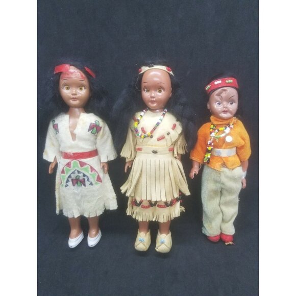 Carlson Dolls Native American Girls Boy Hard Plastic Sleeping Eyes Needs Repair - Picture 6 of 8